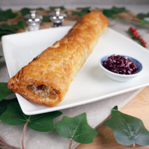 chicken_stuffing_cranberry_foot_long_sausage_roll Foot long pork, chicken, stuffing and cranberry sausage roll