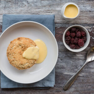 berry, apple custard crumble